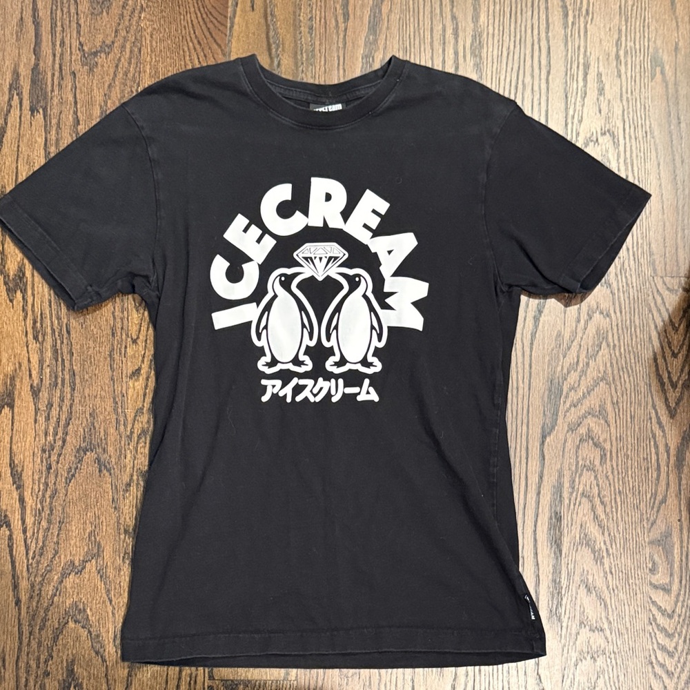 Icecream Black Tee with Penguin Graphic